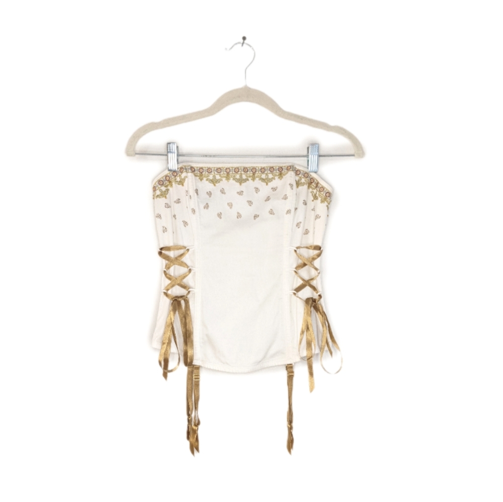 Fredrick's of Hollywood White/Gold Fantasycore/Fairycore Strapless Corset Top